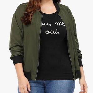 Women's Plus Size 2X Contrast Trim Zip Pocket Lightweight Bomber Jacket